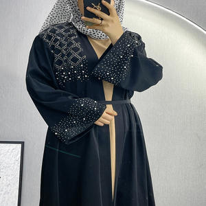 이슬람 의류 장식용 스톤 비즈 프론트 오픈 아바야 스타일리시 부르카 무슬림 라인스톤 드레스 중동 두바이 아바야 - Product Image 3