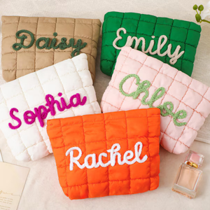 Sac de maquillage personnalisé en forme de lettre Uionen, sac plissé uni à porter à la main, sac tendance à carreaux - Product Image 2