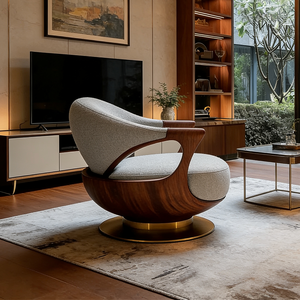 Chaises pivotantes à un siège, rembourrées et douces, base ronde, sièges décoratifs pour hôtel, chambre à coucher, salon, meubles - Product Image 5