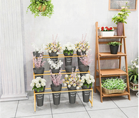 Support de présentation de fleurs en or personnalisé pour balcons, terrasses, hôtels, magasins, fleurs fraîches ou séchées, étagère de présentation en métal avec seau en plastique
