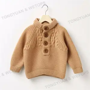 100% Organic Cotton Half Mock Neck Boy Knitting Sweaters With Button