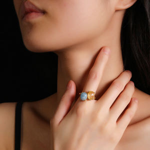 Anillo de cristal de Aguamarina Natural romántico, ajuste de garra, piedra preciosa múltiple, redimensionable para boda, aniversario, fiesta de compromiso, moda - Product Image 2