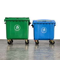 Tempat Sampah Plastik HDPE Hijau Ramah Lingkungan dengan Roda Karet Ganda dan Tutup yang Dapat Diangkat untuk Sekolah dan Kantor