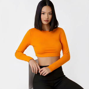 Camisola corta sin mangas para mujer, camiseta sin mangas de punto naranja de bajo precio con bordado, diseño de hilo de seda helada - Product Image 1