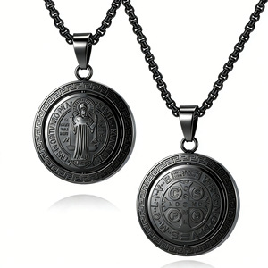 St Benedict Exorcist <b>Titanium</b> Steel Necklace For Men Round Double Sided Pendant Protective Religious Charm Everyday Wear - Product Image 1