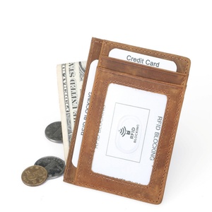 Hot Sale Crazy Horse Genuine Leather <b>RFID</b> Minimalist Credit Card Holder Mens Slim <b>Wallet</b> - Product Image 4