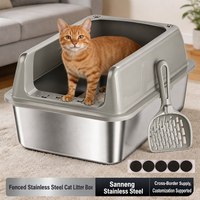 Bac à litière pour chat extra-large en acier inoxydable à entrée par le haut avec couvercle amovible et côtés hauts, disponible en deux tailles