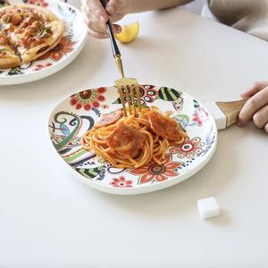 الشمال خشبي مقبض الطعام الغربي لوحة السيراميك طبق ستيك فراشة زهرة اللوحة - Product Image 3