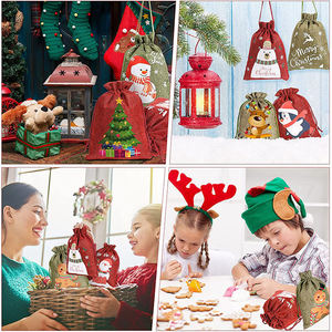Bolsas de Regalo Navideñas Pequeñas de Yute con Cordón, Ecológicas, con Diseño de Letras Personalizadas, Color Camel - Product Image 5