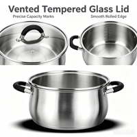 Ensemble de casseroles en acier inoxydable, style américain, avec couvercles en verre, compatibles induction et gaz, sans revêtement, écologiques, lavables au lave-vaisselle