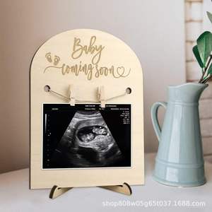 Wooden Ultrasound Photo Frame Double-Sided Natural Wood Color <b>Tabletop</b> <b>Display</b> For Baby Milestone Memories - Product Image 4