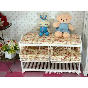 White Solid Wood <b>Shoe</b> <b>Rack</b> With <b>Storage</b> Baskets And Soft Seat For Entryway Or Bedroom Use - Product Image 2