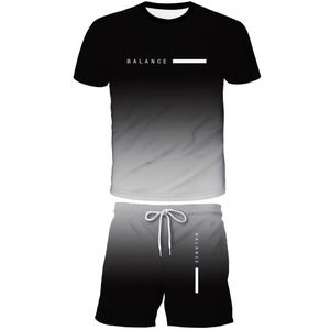 Balance Men's Gradient T-Shirt Shorts <b>Set</b> <b>Knitted</b> Fabric Digital Printed Quick Dry Cotton Spandex Sportswear Needle Detection - Product Image 4