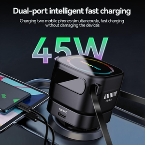 45W 可伸缩车载充电器 双 USB 端口 快速充电 安全锤 LED 环境照明 点烟器 手机 - Product Image 4