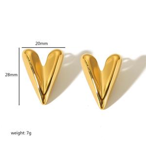 Pendientes de botón con forma de corazón, oro de 18 quilates, acero inoxidable, joyería geométrica de moda para mujer - Product Image 4