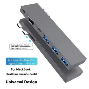 Estación de acoplamiento 6 en 1 para Macbook <span class=keywords><strong>Huawei</strong></span> Mate Pro Notebook Tipo-C HUB Ajuste de doble cabezal Aleación de aluminio USB 3,0 5gbps Stock - Product Image 2