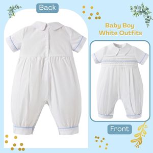 Trajes de Bautizo Personalizados para Niños, Traje Blanco de Manga Corta con Cuello Camisero para Pascua, Ropa de Iglesia para Bebés Recién Nacidos - Product Image 4