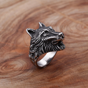 Bague de motard en acier inoxydable pour hommes, anneau en argent, en acier inoxydable, motif loup, - Product Image 4