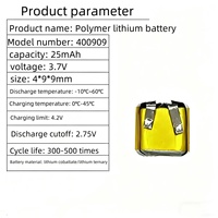 Batterie 400909-25mAh pour casque Bluetooth double oreille et traceur GPS avec cathode LiCoO2 de type liquide et coins étamés