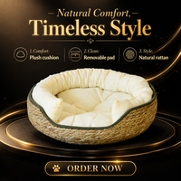 Lit pour chat en rotin tressé, couleur unie, lavable, panier pour chat, mobilier pour animaux de compagnie toutes saisons, OEM ODM