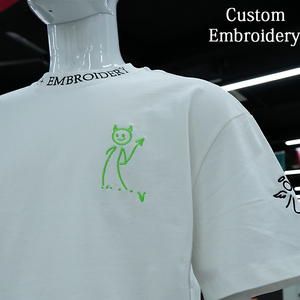 T-shirt surdimensionné en coton tricoté 100 % personnalisé avec broderie chenille 3D, col rond, manches courtes pour hommes – Vente en gros - Product Image 3