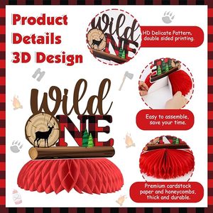 Décorations Wild One Lumberjack Honeycomb pour le 1er anniversaire et la Saint-Valentin pour garçons - Utilisation intérieure/extérieure imperméable - Product Image 2