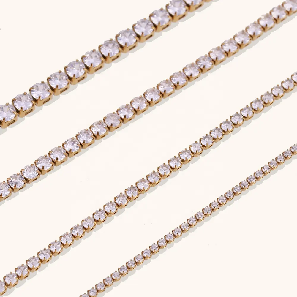 Dingran 2mm 3mm 4mm 5mm Shining Zircon Tennis Chain Halskette 18 Karat vergoldete Edelstahl Choker Halskette