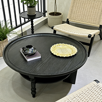 Table basse ronde vintage française en panneaux de particules et panneaux de fibres à densité moyenne, petite table basse légère pour la maison, double table à thé