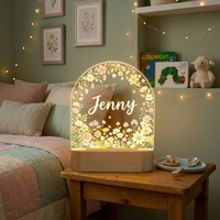Lampe de table LED 3D à illusion d'optique en bois alimentée par USB avec télécommande et contrôle tactile, lumière blanche chaude, design moderne, intensité réglable