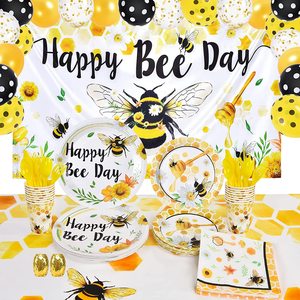 Assiettes et serviettes Bee Party - Fournitures de fête Happy Bee Day pour enfants, ensemble de vaisselle sur le thème des abeilles - Product Image 1