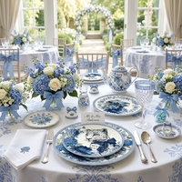 Assiette à salade et dessert en porcelaine motif guépard bleu et blanc, vaisselle de table florale pour mariage et fête