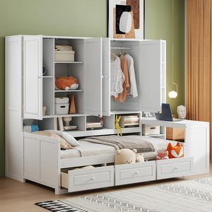 Multifunzionale bianco in legno massello <span class=keywords><strong>letto</strong></span> di combinazione per <span class=keywords><strong>camera</strong></span> <span class=keywords><strong>da</strong></span> <span class=keywords><strong>letto</strong></span> con grande capacità armadio scrivania e cassetto Design - Product Image 3