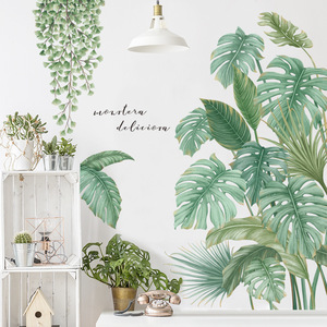 Adesivo <span class=keywords><strong>da</strong></span> <span class=keywords><strong>parete</strong></span> con foglie di <span class=keywords><strong>piante</strong></span> tropicali decorazioni per la casa camera dei bambini Nordic Rainforest Green Plants Window Wall Decal - Product Image 6