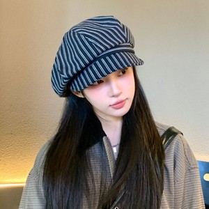 Gorra octogonal suave a rayas estilo retro japonés para mujer, sombrero de estilista transpirable que estiliza el rostro, ideal para primavera y otoño. - Product Image 2