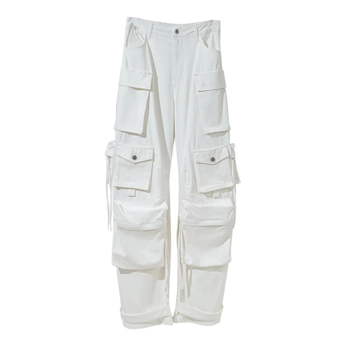 Multi-pocket wide-leg streetwear girls cargo jeans white loose fit maxi womens Y2K casual baggy jogger pants
