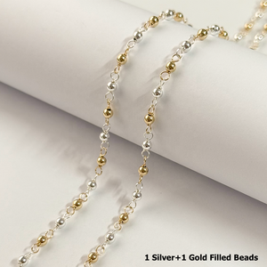 ヴィンテージ新品手作りゴールド充填3MMビーズチェーンパーマネントジュエリーDIY作り繊細なローズゴールドスターリングシルバーボールツイストチェーン - Product Image 4