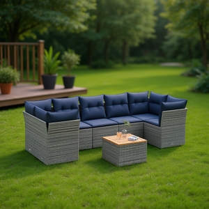 Conjunto de Sofás de Patio de Ratán Sintético Gris con Cojines, Muebles de Jardín para 8 Personas, Diseño Contemporáneo - Product Image 2