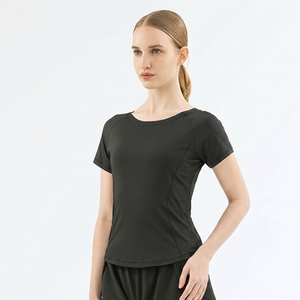 Wholesale Women's Mesh Back <b>Raglan</b> Sleeve Yoga <b>Top</b> Short Sleeve Slim Fit Quick Dry Workout Shirt Breathable Running Sports Tee - Product Image 2