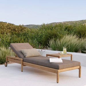 Chaise longue de plage en bois de luxe pour l'extérieur avec dossier réglable, coussin et roulettes pour villa, parc, hôtel, plage, <span class=keywords><strong>piscine</strong></span> - Product Image 2