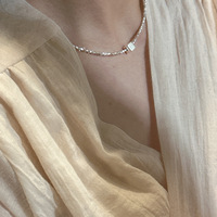 Bracelet et collier en argent sterling S925, style japonais et coréen, design géométrique carré, simple et élégant