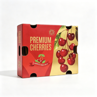 Boîte en carton ondulé personnalisée pour cerises, boîte d'emballage pour fruits avec poignée en feuille d'or pour l'exportation de cerises fraîches