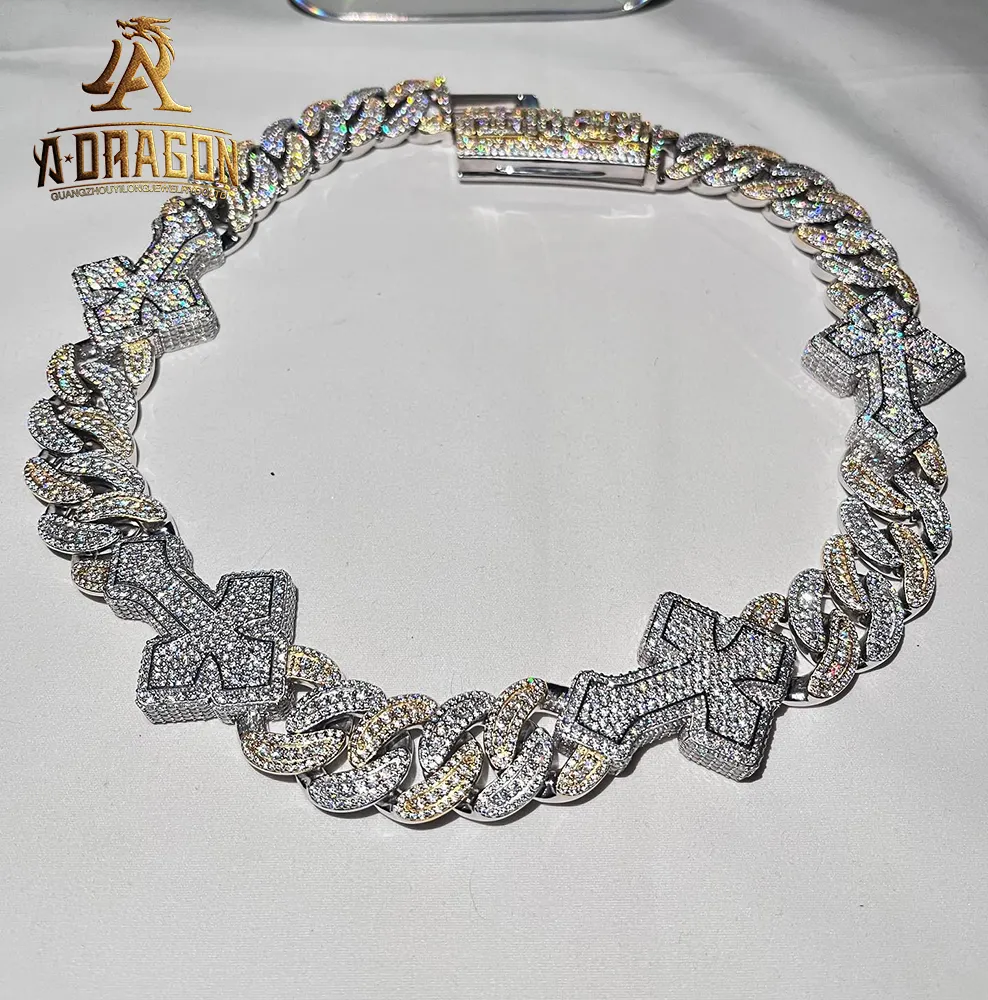 VVS Moissanite kubanische Halskette Schlussverkauf Bling Moissanite 925 Sterling-Silber kubanische Gliederkette Hip Hop-Schmuck