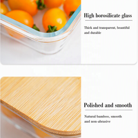 3-delige glazen voedselcontainerset met bamboe deksel |   Magnetron- en vrieskastbestendige lunchbox |   Keukenopbergorganizer met eigen logo