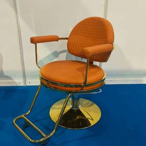 Chaise de salon de coiffure pour femme, vente chaude, base dorée, orange capitonnée, chaise de coiffure en cuir synthétique, salon de coiffure, spa - Product Image 2