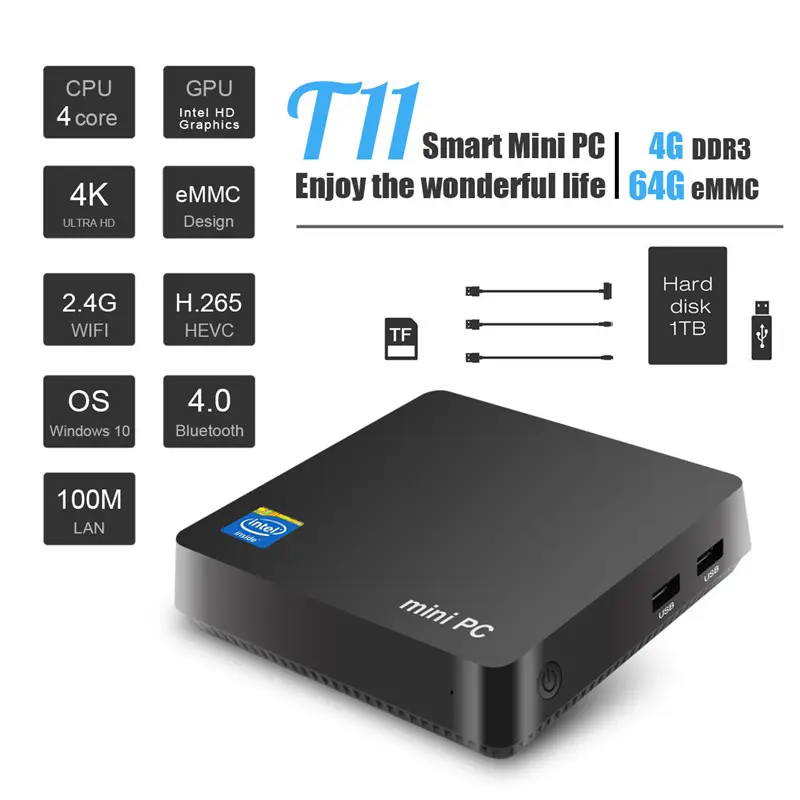 Intel MINI PC T11 Z8350 Quad Core 4GB 64GB / 8GB 128GB WIN 10 Small Compter Gaming Micro Computer Mini Pc