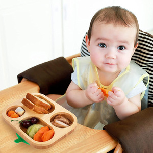 Wahou! Assiette de tri des aliments pour enfants en bois sur mesure, assiette pour enfants en bois de hêtre, base en silicone, plateau en bois. - Product Image 1