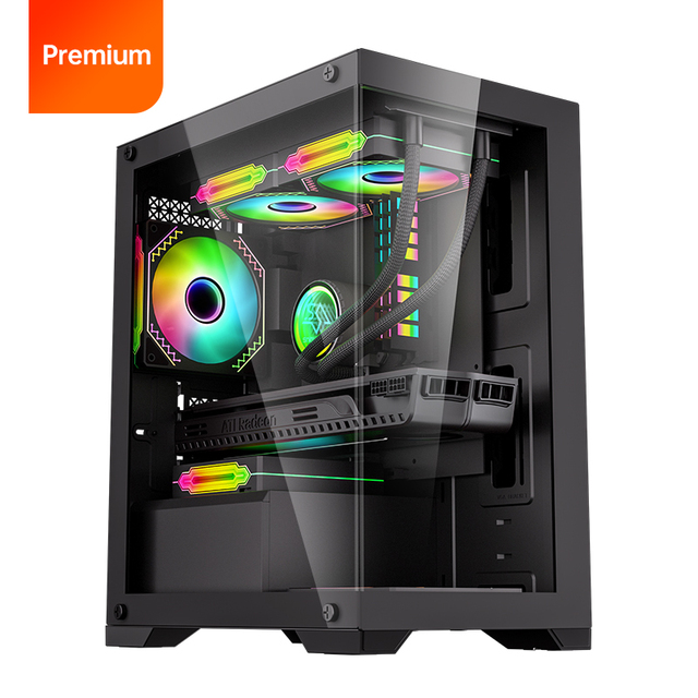SNOWMAN Gaming PC Case Mid Tower Computer Case M-ATX / Mini-ITX Customized Tempered Glass Black Color Computer Case