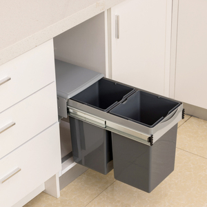 Poubelle à double bac de haute qualité, design moderne, à ouverture par poussée et traction, en plastique, pour installation sous armoire de cuisine - Product Image 4