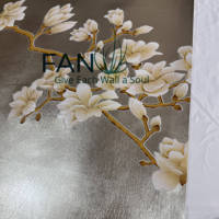 Papier peint magnolia argenté, petit format, peint à la main, revêtement mural intérieur de luxe