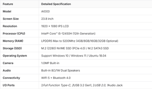 Ordinateur de bureau tout-en-un 23,8 pouces avec Intel N150 0 Go + 0 Go Barebone 4 cœurs 4 threads 6 Mo Intel Smart Cache - Product Image 6